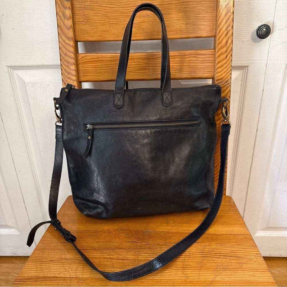 Poetry Black Leather Tote Bag Crossbody Purse